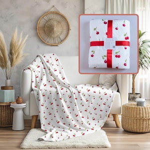 Cherry Blanket Cherry Throw Cute Cherry Decor Cherry Coquette Cherry Pattern Accent Blanket Gift for Cherry Lover Cherry Design Gift for Her