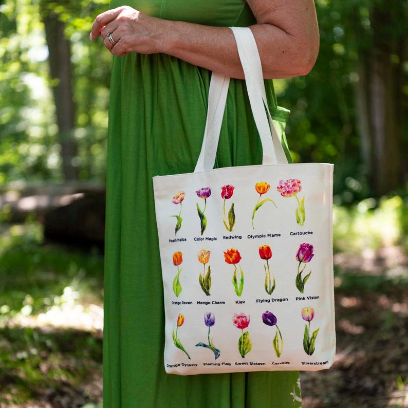 Tulip Names Tote Tulip Varietals Grocery Tote with Tulips Book Tote Bag Art Tote Tulip Name Gift for Tulip Gardener Teacher Gift Tulip image 9