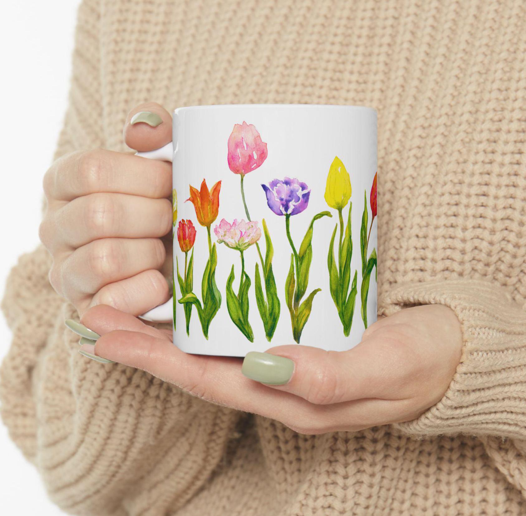 Floral Mug Tulip Art Mug for Mothers Day Gift Mug Tulip Spring Flower ...