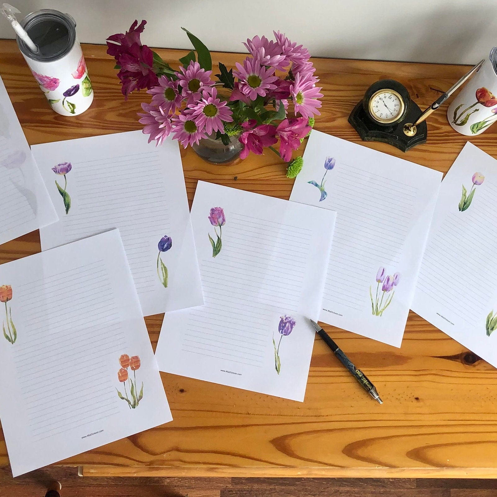 Note Paper Floral Journal Paper Printable Tulip Writing Paper Digital ...