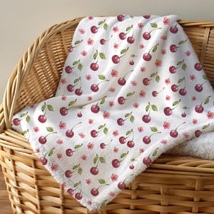 Cherry Blossom Blanket Cute Cherries Gift Pink Flower Blanket Cherry Throw Cherry Girl Gift Cherry Pattern Cherries Decor Cute Cherry Design