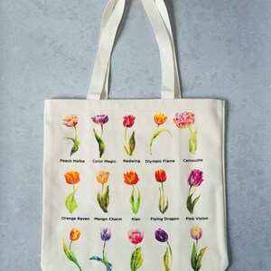 Tulip Names Tote Tulip Varietals Grocery Tote with Tulips Book Tote Bag Art Tote Tulip Name Gift for Tulip Gardener Teacher Gift Tulip image 2
