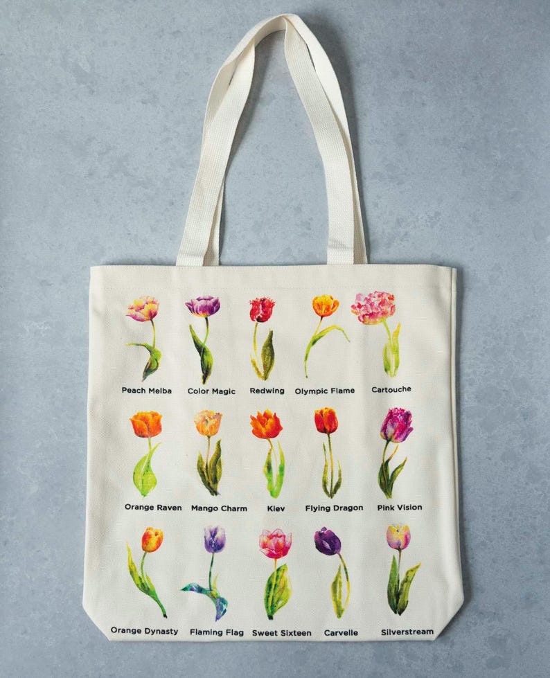 Tulip Names Tote Tulip Varietals Grocery Tote with Tulips Book Tote Bag Art Tote Tulip Name Gift for Tulip Gardener Teacher Gift Tulip image 2