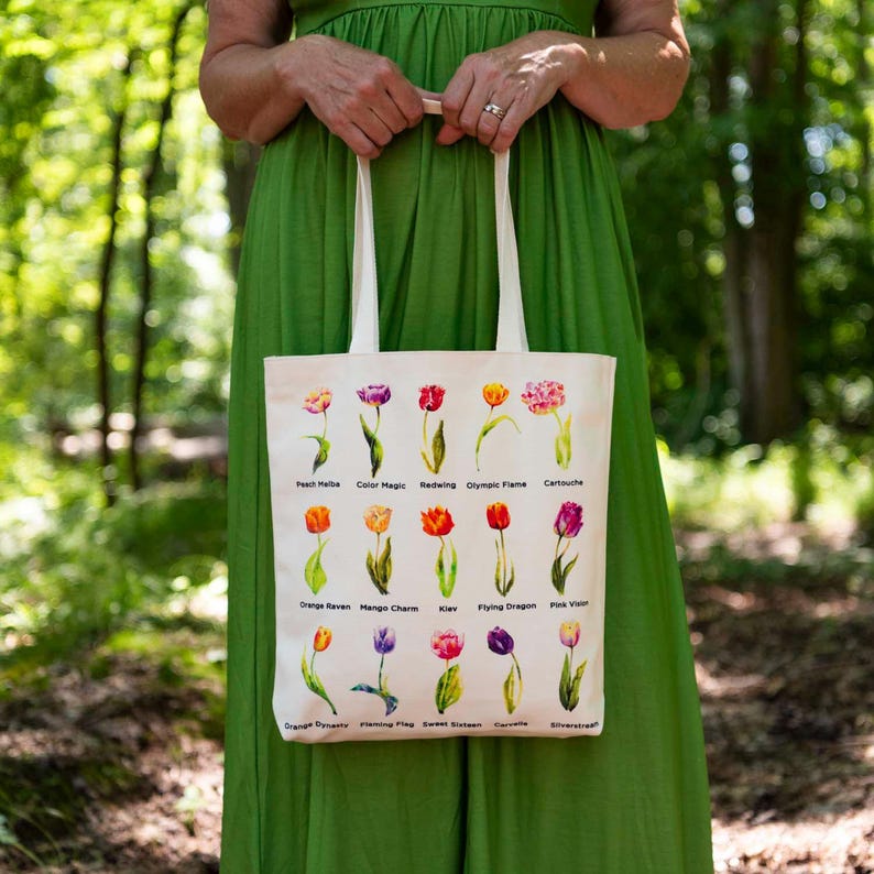 Tulip Names Tote Tulip Varietals Grocery Tote with Tulips Book Tote Bag Art Tote Tulip Name Gift for Tulip Gardener Teacher Gift Tulip image 12