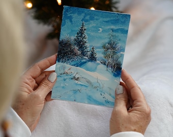 Snowy Pine Tree Art Winter Landscape Original Watercolor Snowy Pine Tree Art Original Winter Painting Small Watercolor Landscape