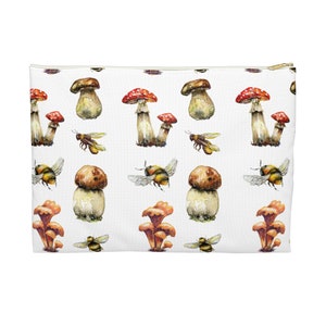 Mushroom Pouch Mushroom Zip Pouch Bee Pouch Mushroom Pouch Pattern Mushroom Coin Purse Small Zip Pouch with Mushroom Pattern Pouch Fungi