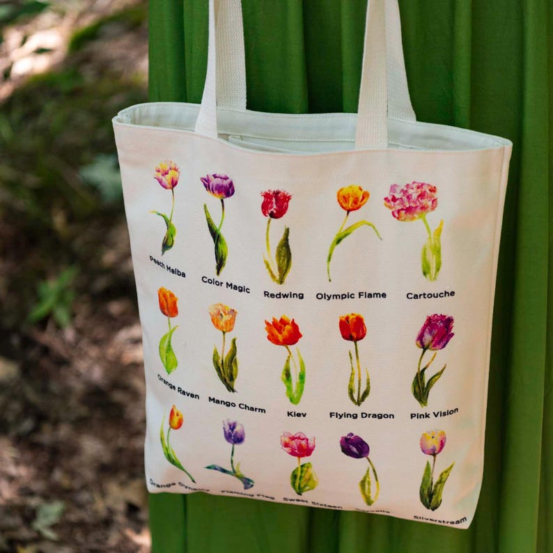 Tulip Names Tote Tulip Varietals Grocery Tote with Tulips Book Tote Bag Art Tote Tulip Name Gift for Tulip Gardener Teacher Gift Tulip image 11