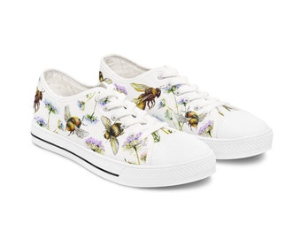 Chaussures abeille pour femmes, baskets florales, pollinisateur, chaussures de sport bourdon fleurs sauvages avec abeille, chaussure de tennis, cadeau abeille occupée