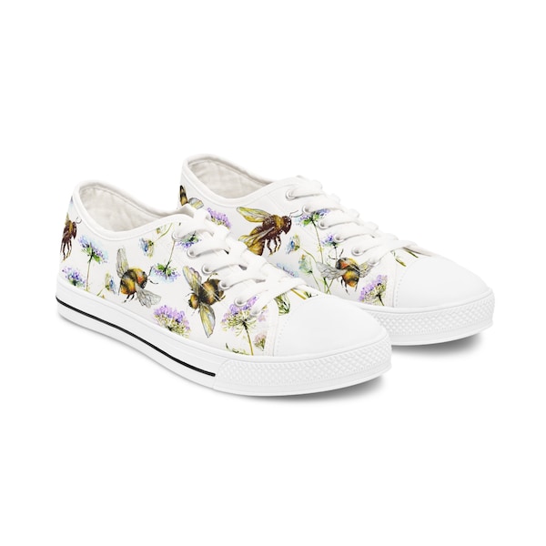 Womens Bee Shoe Floral Sneaker Pollinator Shoe Wildflower Bumble Bee Sneaker Shoes with Bee Tennis Shoe Busy Bee Gift Sneaker Pollinator