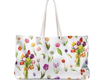 Tulip Bag with Tulip Weekender Bag Floral Beach Bag Tulip Beach Tote Tulip Flower Bag for Her Gift for Mom Tulip Gift Bag with Tulip Pattern