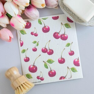 Cherry Dishcloth Kitchen Towel Cherries Swedish Dish Cloth Kitchen Decor Cherries Reusable Paper Towel Cherry Fruit Towel Summer Fruit