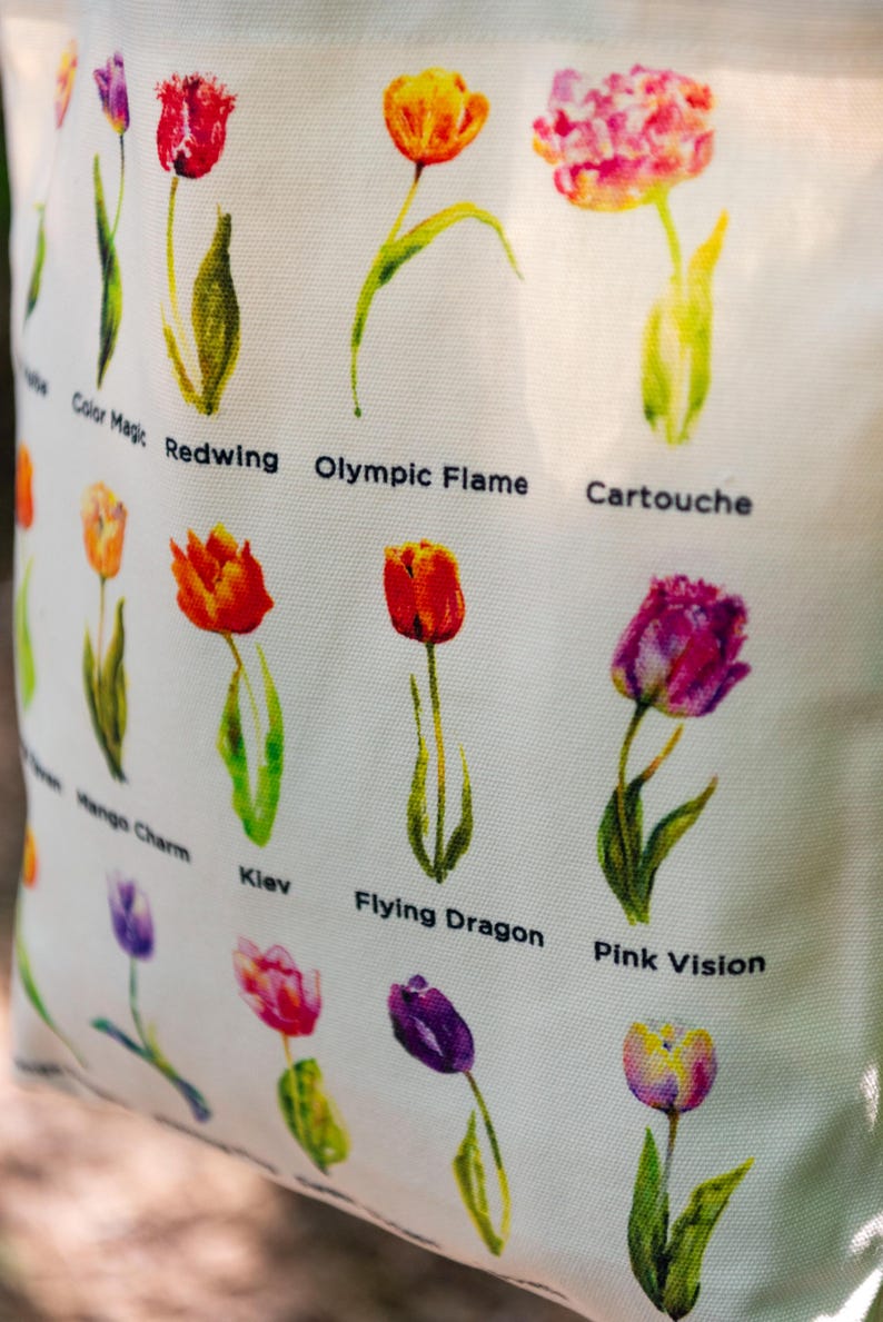 Tulip Names Tote Tulip Varietals Grocery Tote with Tulips Book Tote Bag Art Tote Tulip Name Gift for Tulip Gardener Teacher Gift Tulip image 16