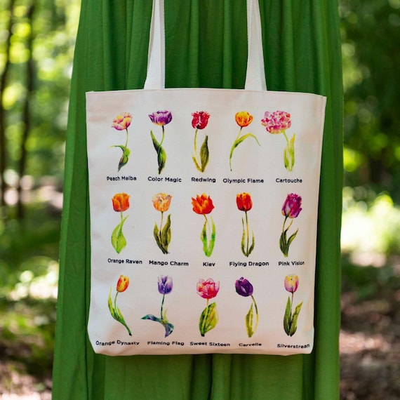 Tulip Names Tote Tulip Varietals Grocery Tote with Tulips Book Tote Bag Art Tote Tulip Name Gift for Tulip Gardener Teacher Gift Tulip