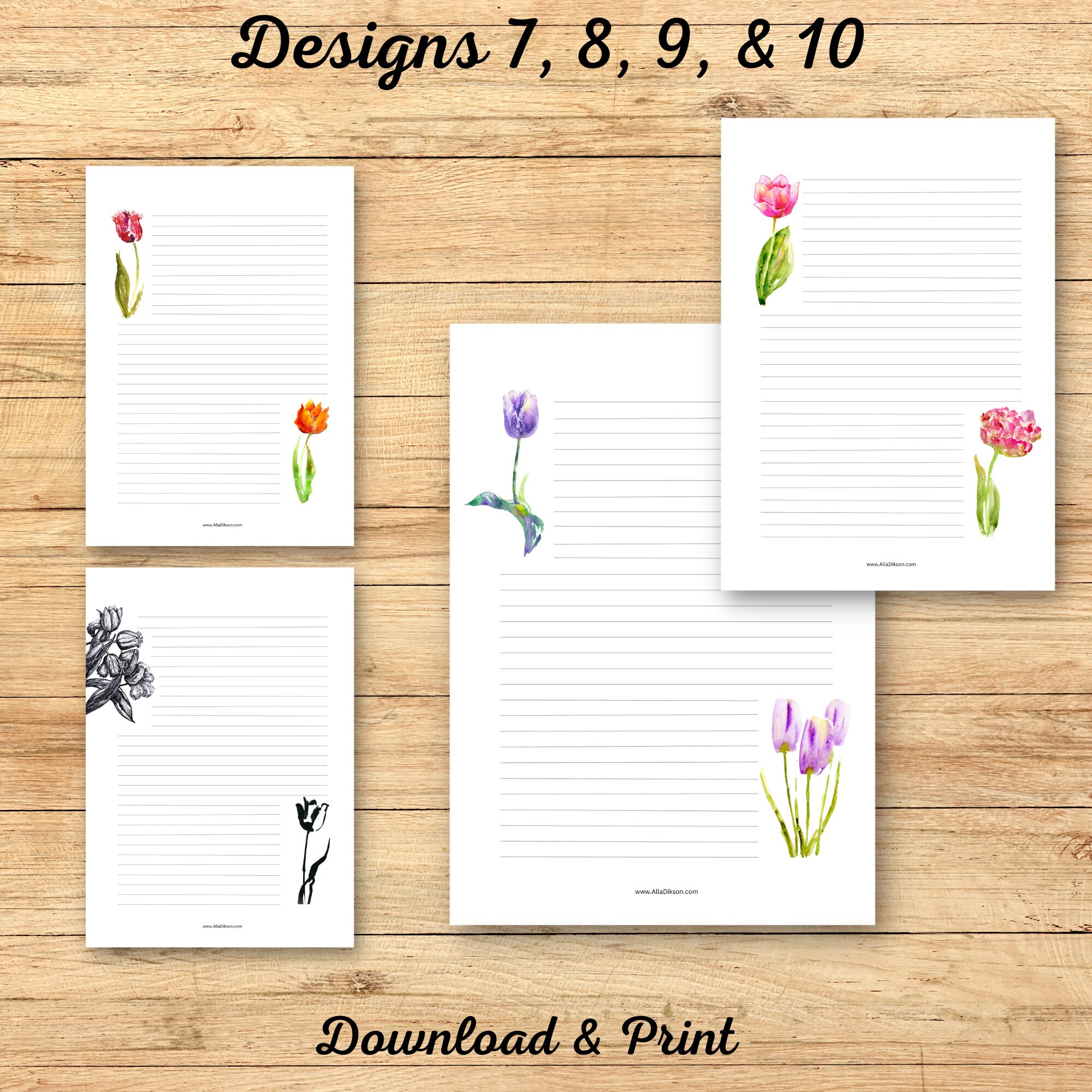 Note Paper Floral Journal Paper Printable Tulip Writing Paper Digital ...