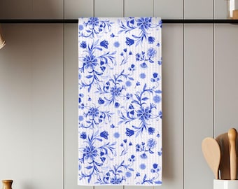 Delft Style Delft Blue Towel Delft Art Gift Delft Art Towel Delft Kitchen Decor Blue Pattern Towel Blue Kitchen Home Decor Blue Tulip Delft