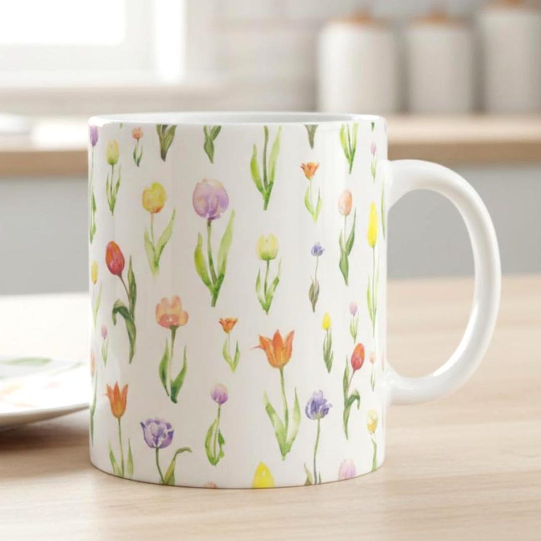 Pastel Mug Tulip Design Coffee Mug Tulip Gift Easter Mug Spring Coffee ...