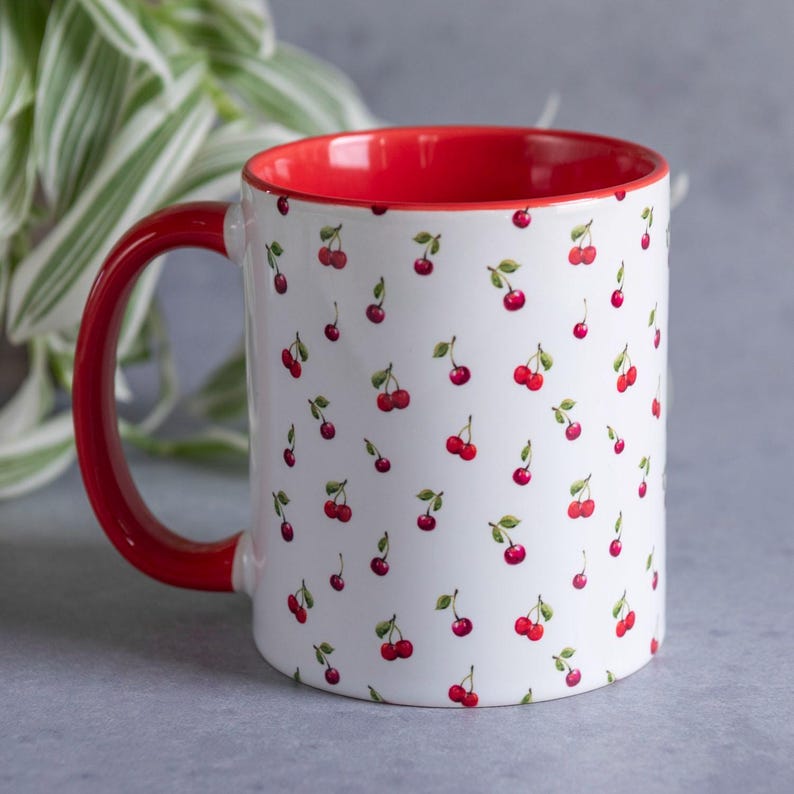 Cherry Mug Cherry Coffee Mug Cherries Pattern Cherry Art Cherries Mug Gift for Cherry Lover Coquette Gift Ceramic Mug with Cherry Design image 9