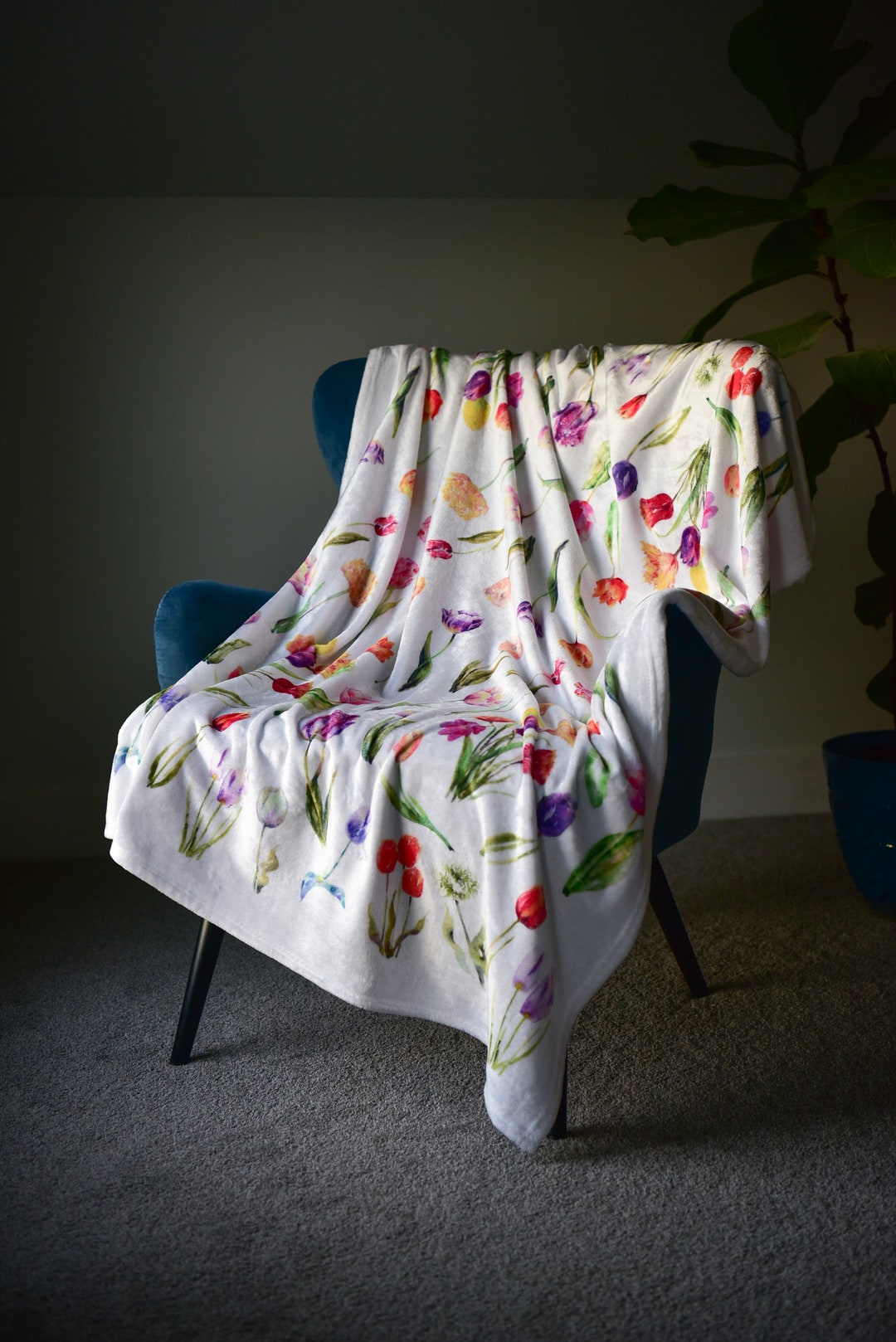 Floral Throw Blanket Floral Pattern Cozy Blanket Tulip Print Blanket