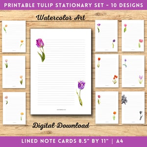 Note Paper Floral Journal Paper Printable Tulip Writing Paper Digital Floral Note Paper Art Digital Download Tulip Art Note Printable Todo