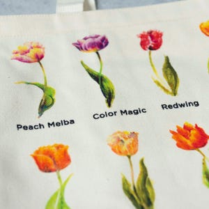 Tulip Names Tote Tulip Varietals Grocery Tote with Tulips Book Tote Bag Art Tote Tulip Name Gift for Tulip Gardener Teacher Gift Tulip image 3