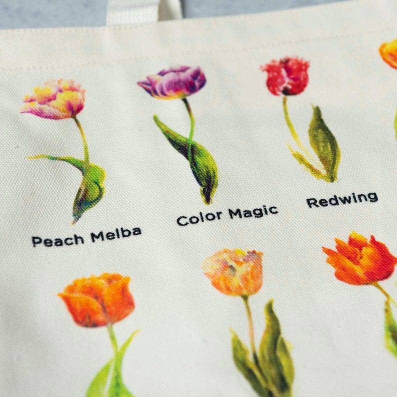 Tulip Names Tote Tulip Varietals Grocery Tote with Tulips Book Tote Bag Art Tote Tulip Name Gift for Tulip Gardener Teacher Gift Tulip image 3