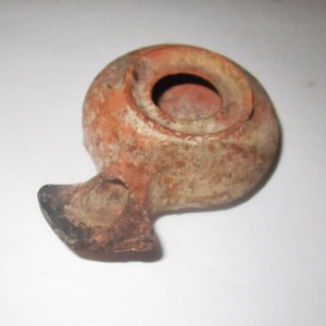 Ancient Roman Terra Cotta Oil or Fat Lamp with Molded Decoration - Wonderful As Found Condition Partially Cleaned