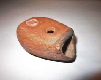 Ancient Roman Terracotta Oil or Fat Lamp with Molded Decoration - As Found Condition Partially Cleaned