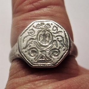 Excellent Medieval Silver Engraved Warrior Ring with Eagle Size 8.75, c. 1200-1500AD Iconic Traditional  Heraldic Design!!!!!