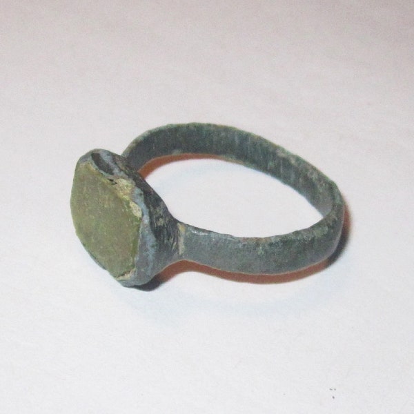 Late Medieval Ring with Light Green Stone (Resin) from Eastern Europe from the 15th. to 18th. C. in size 5.25 - Beautiful