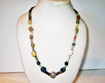 Ancient Roman Glass Beaded Necklace: 2000-Year-Old Beads, Sterling Silver Clasp