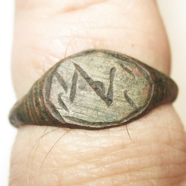 Authentic Viking Bronze Ring with Runes Size 8 c. 800-1100AD