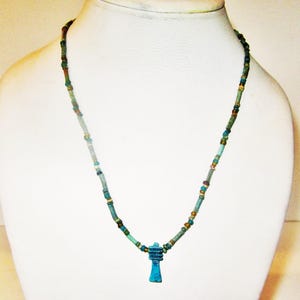 Perfect Egyptian Djed Pillar Amulet 18 Inch Necklace Backbone of Osiris New Kingdom 1550-1077  BC - Egyptian Faience Paste Amulet Stability
