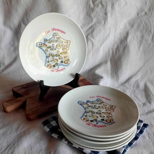 6 assiettes à fromages, carte de France rétro vintage de fromages