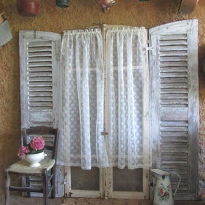 Pair White Continuous Geometric Lace Curtains French Vintage Retro 1970s 2 pairs available