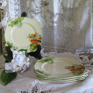 4 Dessert Cake Plates Royal Staffordshire AJ Wilkinson Vintage Orange Green Yellow Art Deco