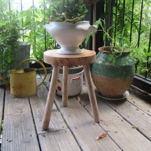 Stool Wooden Milking French Vintage Tripod Rustic Cottage Farmhouse Style Raw Timber