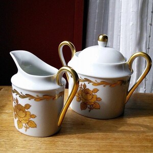 Sugar Creamer Milk Jug French Vintage Gold Floral Pattern Porcelain