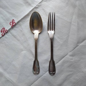 Serving Fork Spoon Cutlery Flatware French Vintage  Silver Plate