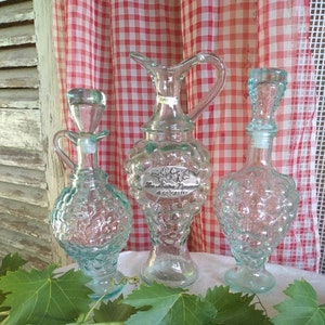 3 French Bottles Green Grape Shaped Wine Vinaigrette Water Jugs Pitcher Vintage