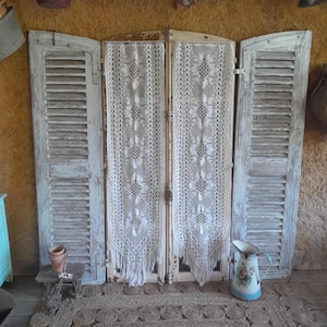 Pair Crochet Curtains French Vintage Handmade Flower Pattern