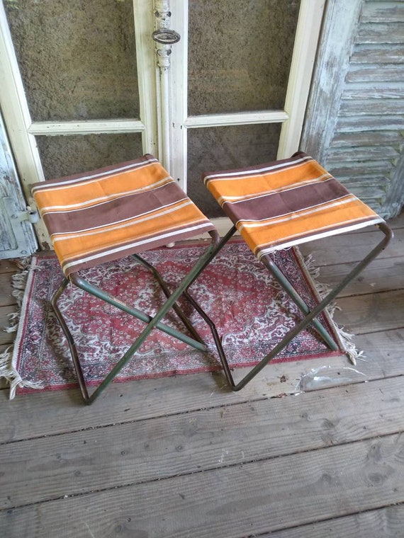 Vintage Canvas Camping Stools French Orange Metal 1970s Retro - Etsy