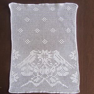 French Crochet Curtain with Bird and Rose Vintage Filet Small Panel 2 sizes avail