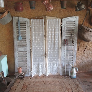 Curtains Pair Cotton Lace Crochet Curtains French Vintage Handmade Filet Scalloped Fleur de Lys