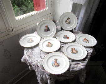 Vintage French Porcelain Dessert Plates: Kings, Queens, Aristocrats - Set of 8