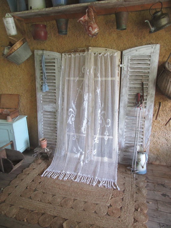 Curtain French Vintage Lace Filet Crochet Cream Panel Cupid Cherub Angel Fringing - Etsy UK