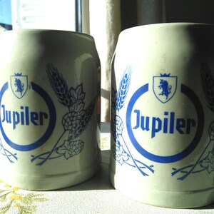 Pair Large Jupiler Beer Steins Half Litre Vintage 1960s
