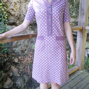 Wool Blend Dress 1970s Spots US 8-10 French Retro Vintage
