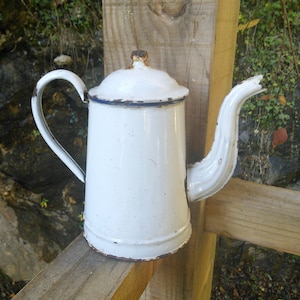 Coffee Pot White Enamelware French Vintage Cafetière