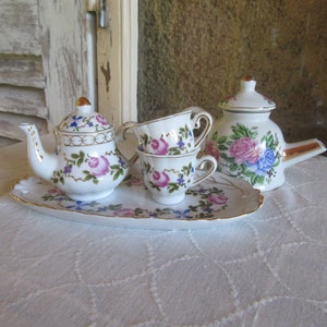 Miniature Tea Set and Kettle French Vintage Porcelain Dolls House Collectibles Fine China