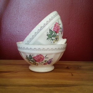 Pair of French Digoin Porcelain Cafe au Lait Bowls Vintage Roses